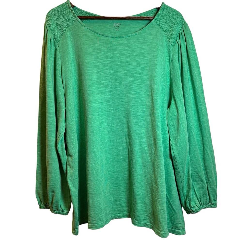 Women's Crown And Ivy Kelly Green 3/4 Sleeves Knit Shirt Size XXL